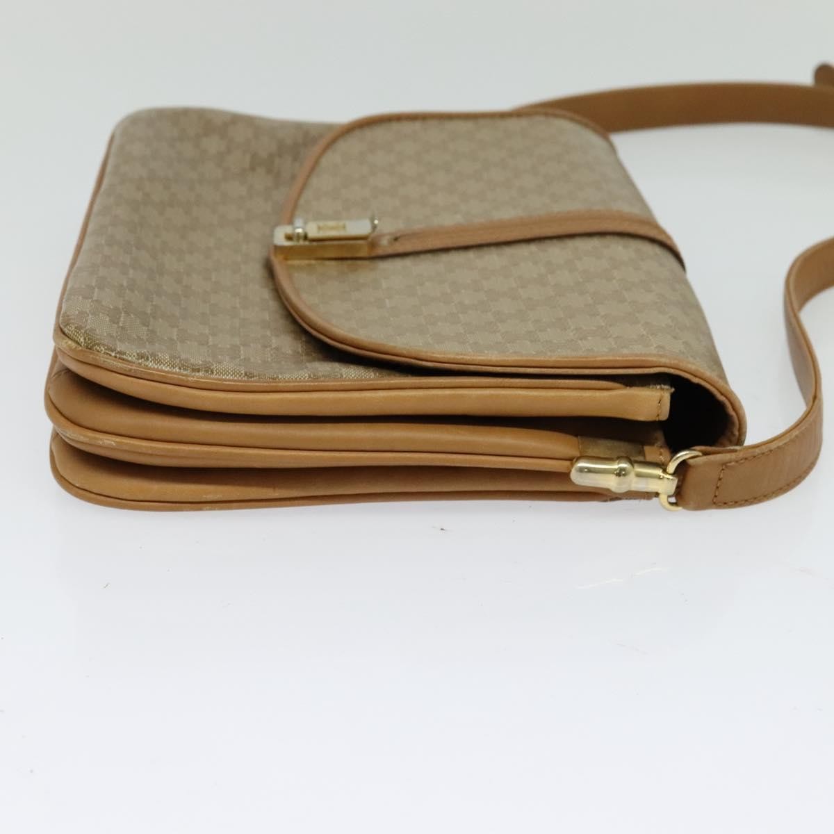 Celine Vintage Macadam Shoulder Bag Canvas and Leather, Beige, Canvas, Handbag