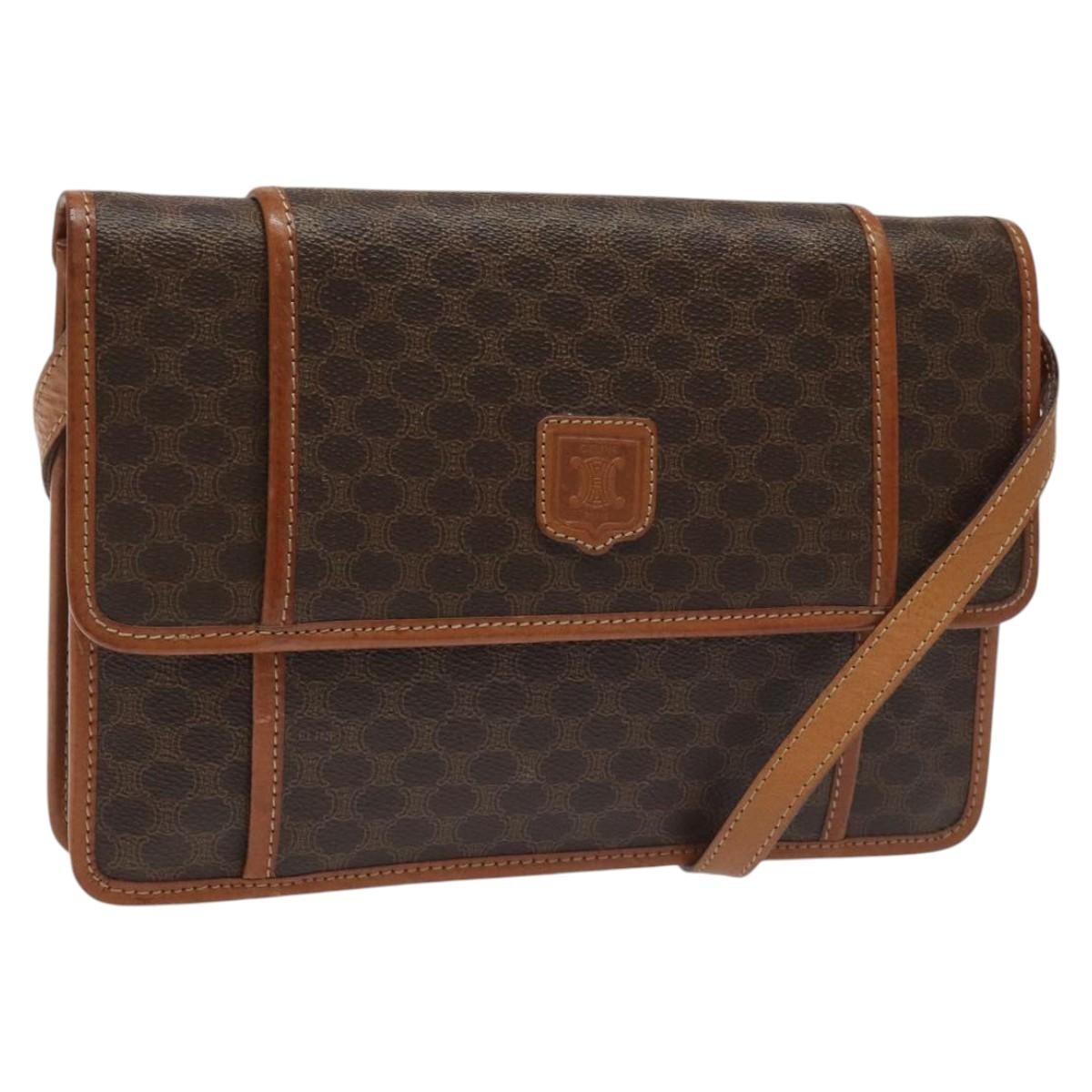 Celine Vintage Macadam Shoulder Bag Canvas and Leather, BROWN, CANVAS, Shoulder bag