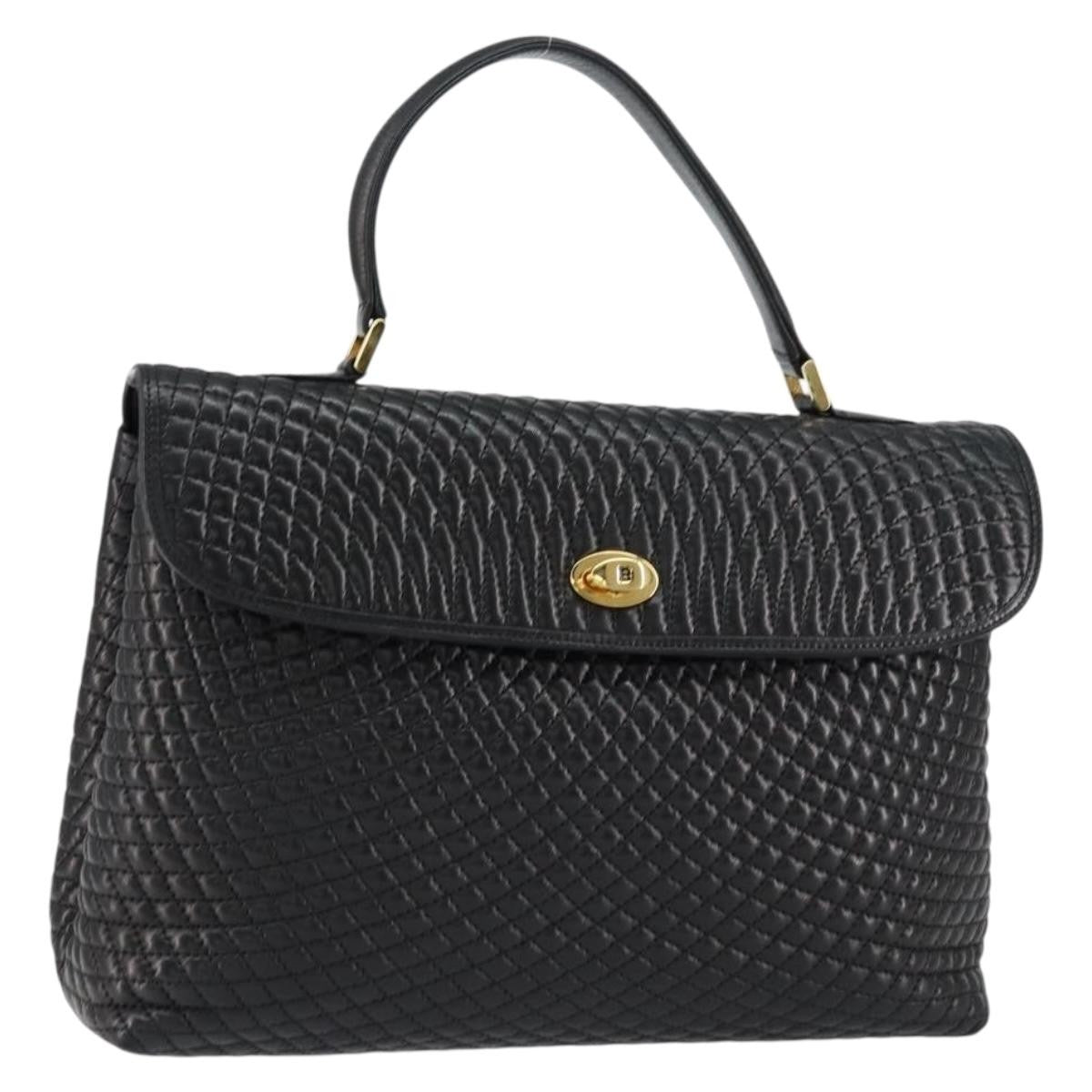 Bally Vintage Handbag Quilted Leather, BLACK, LEATHER, Handbag