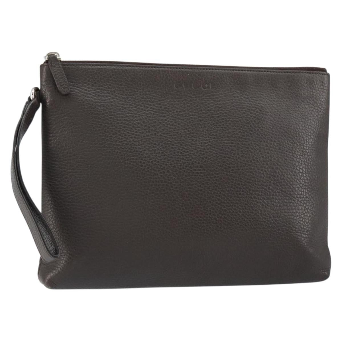 Gucci Vintage Zip Clutch Leather, BROWN, LEATHER, Clutche & pouche