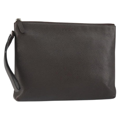 Gucci Vintage Zip Clutch Leather, BROWN, LEATHER, Clutche & pouche