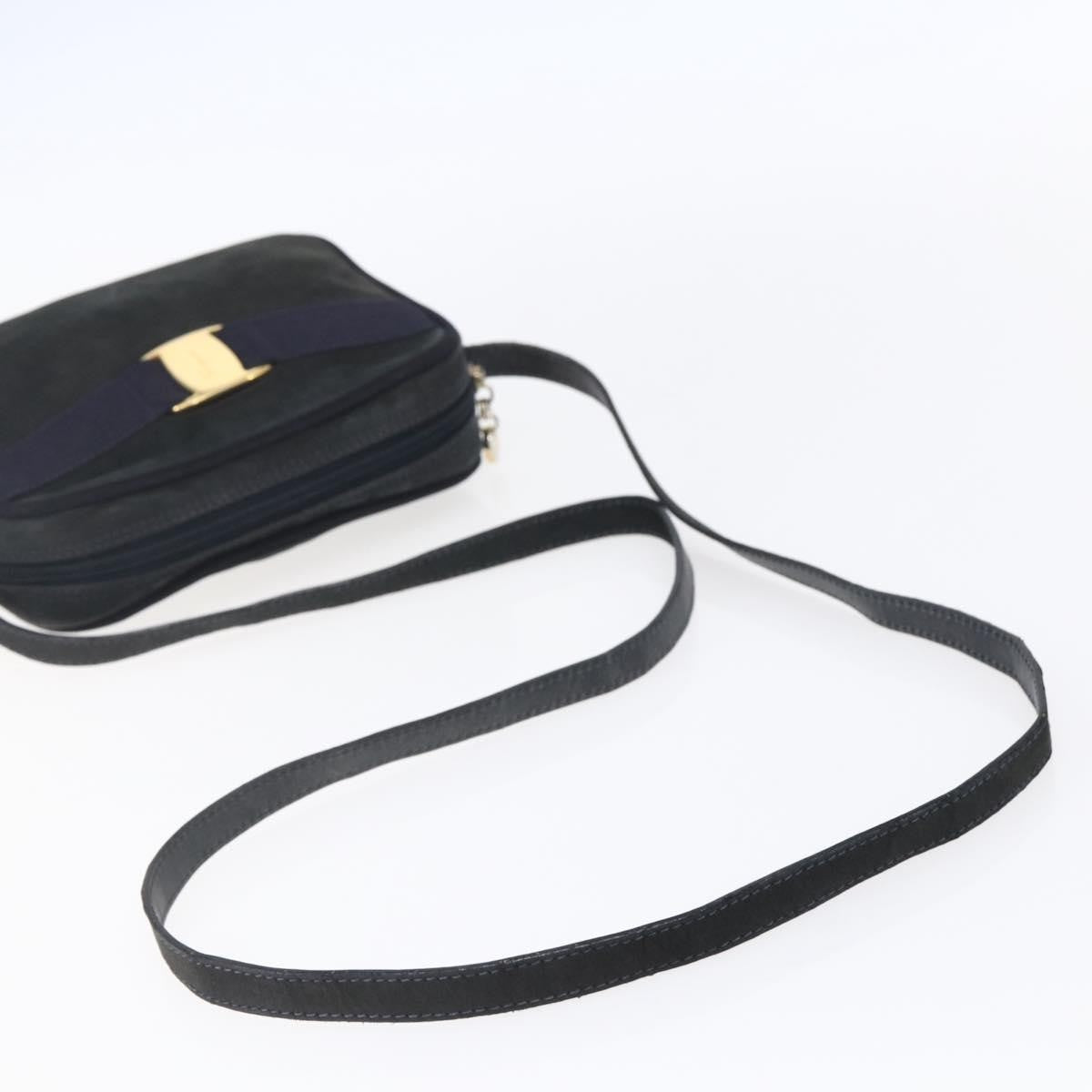 Salvatore Ferragamo Vala Shoulder Bag Suede, NAVY, SUEDE, Shoulder bag