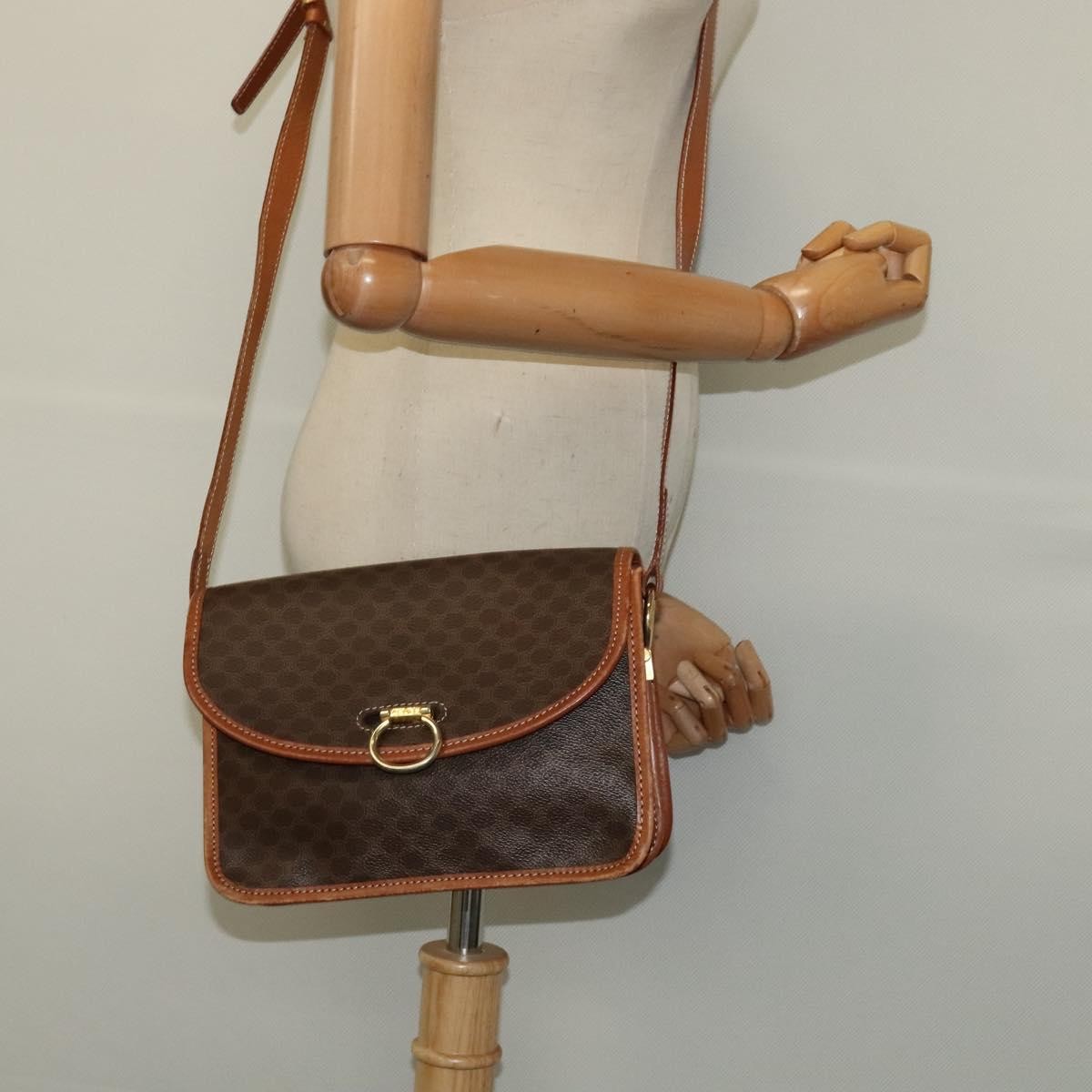 Celine Vintage Macadam Shoulder Bag Canvas and Leather, BROWN, CANVAS, Shoulder bag