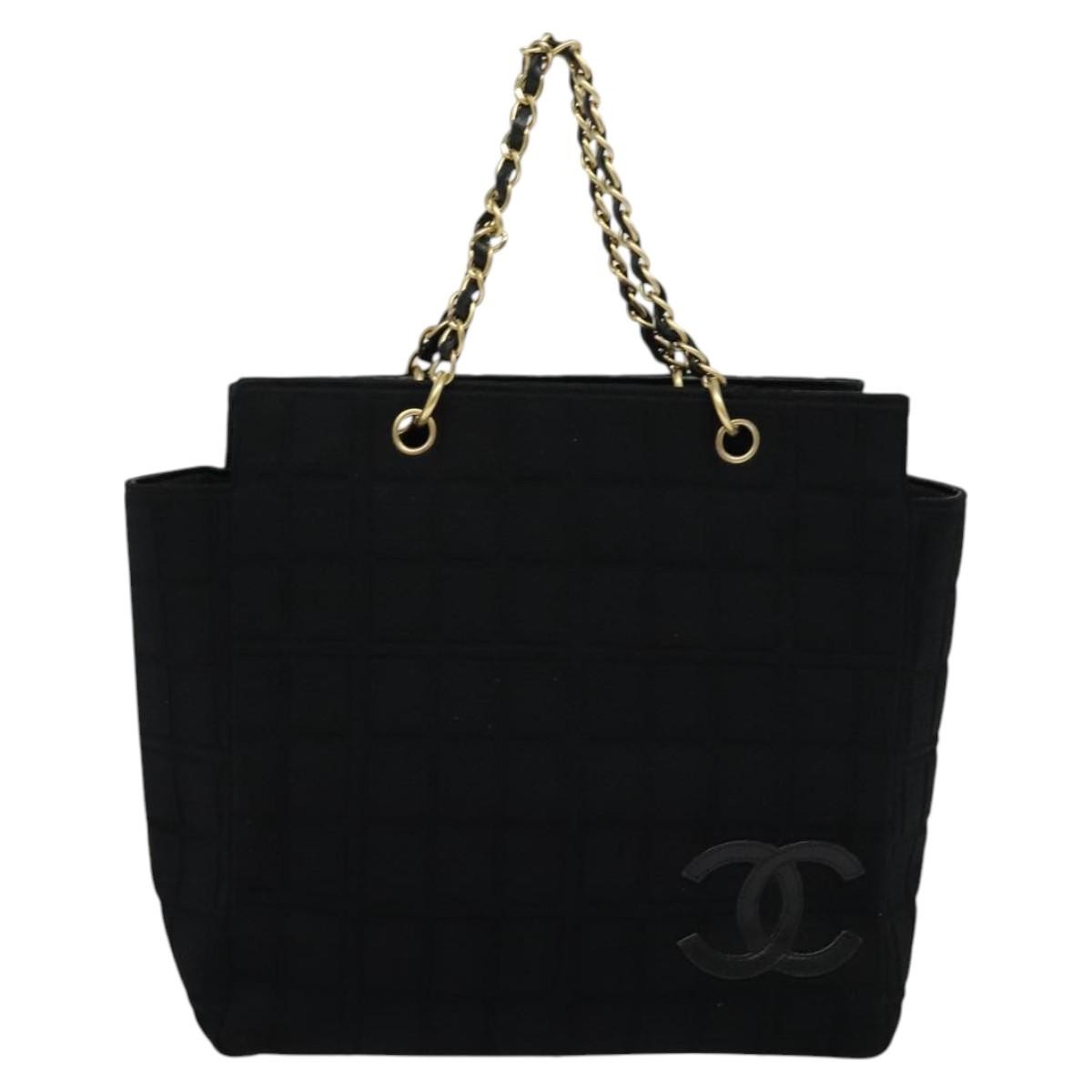 Chanel Chocolate Bar Chain Tote Quilted Jersey, BLACK, COTTON, Tote bag