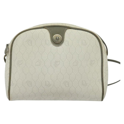 Christian Dior Vintage Honeycomb Zip Pouch Coated Canvas, WHITE, LEATHER, Clutche & pouche