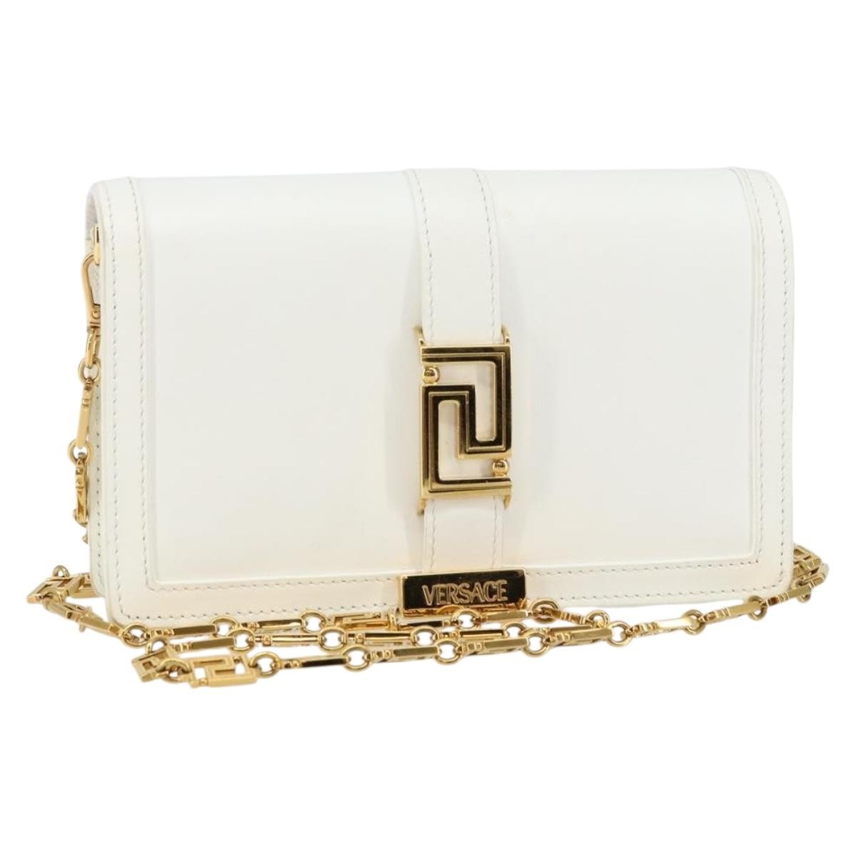 Versace Greca Goddess Wallet on Chain Leather, WHITE, LEATHER, Wallets