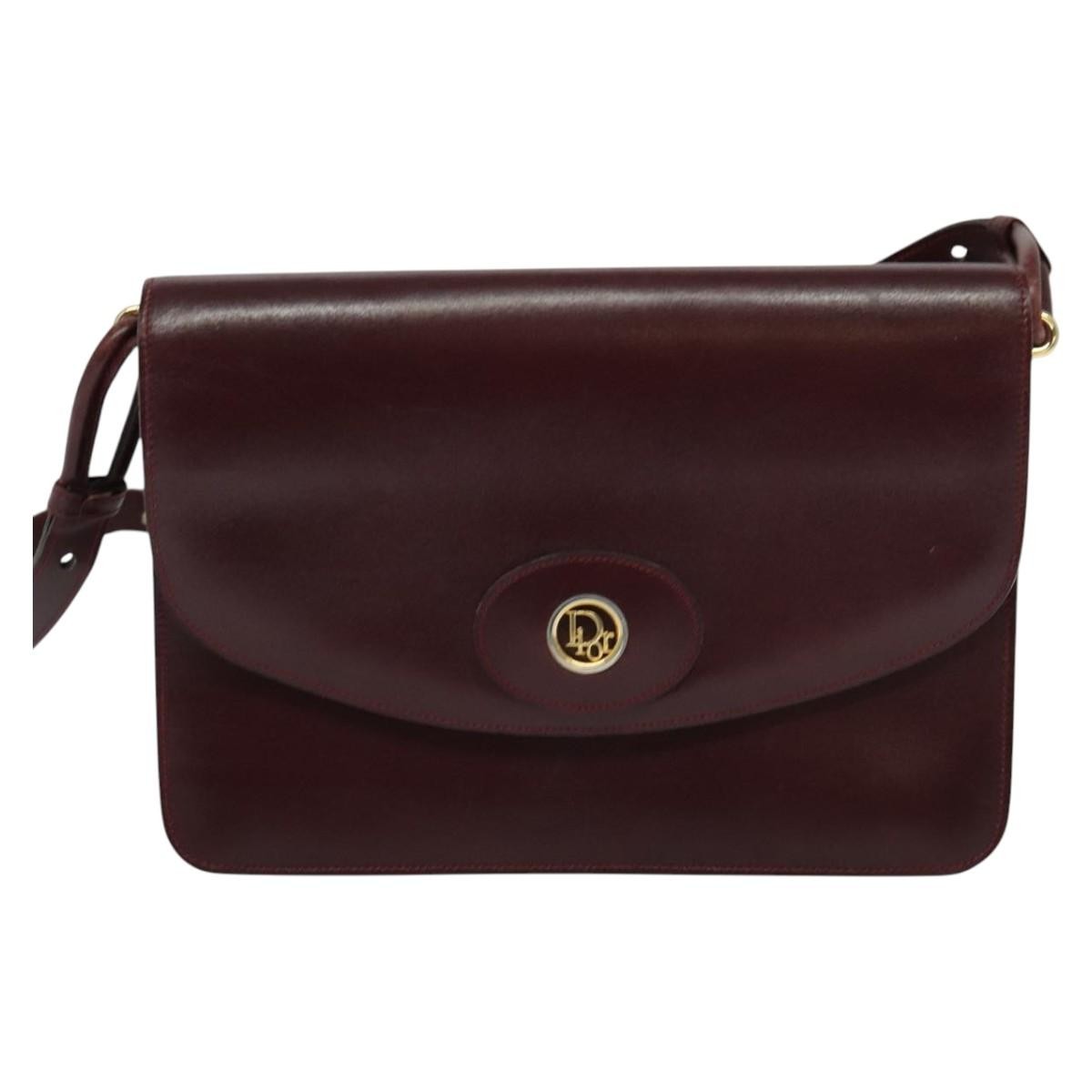 Christian Dior Flap Shoulder Bag Leather, BURGUNDY, LEATHER, Shoulder bag