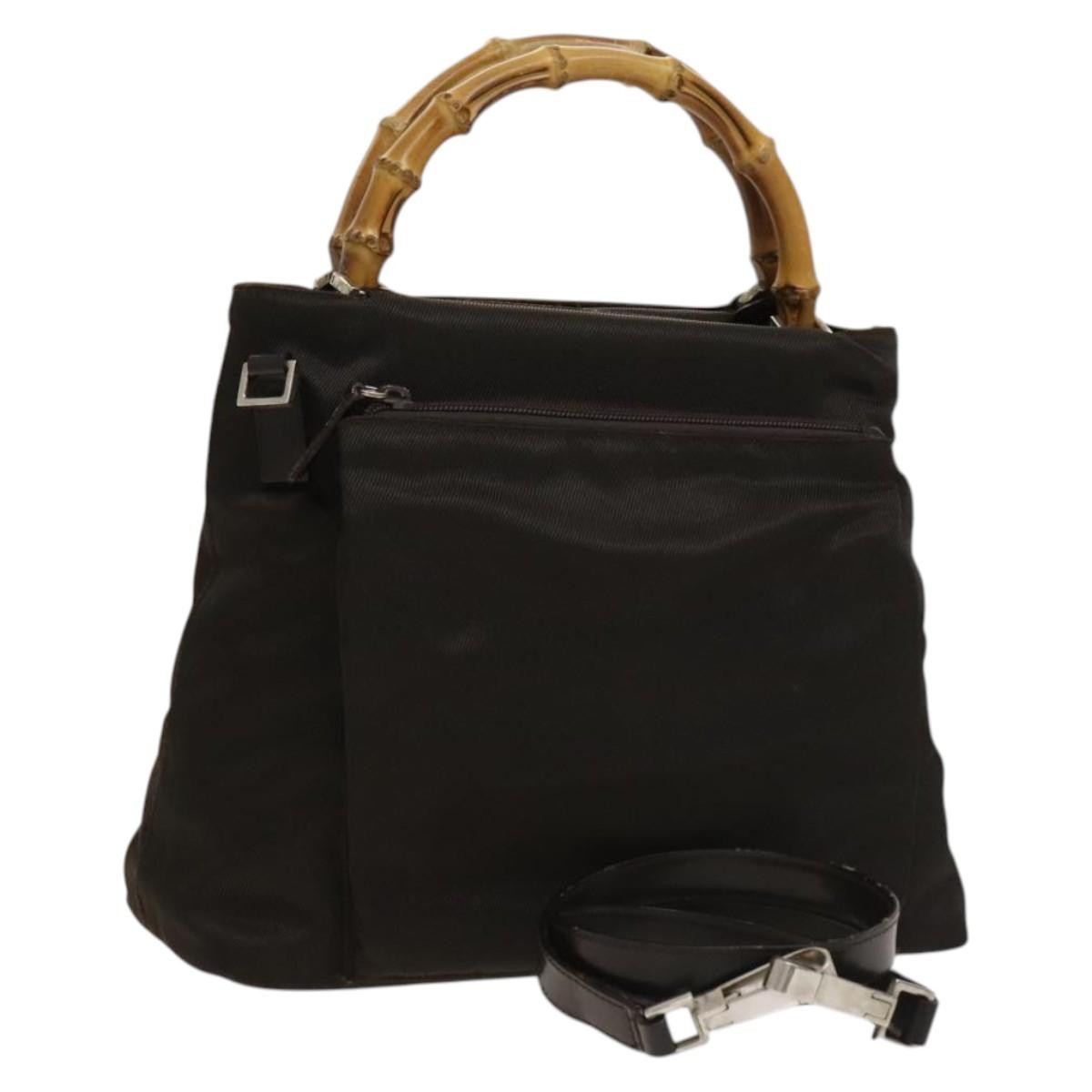 Gucci Vintage Bamboo Handle Bag Nylon, BROWN, NYLON, Handbag