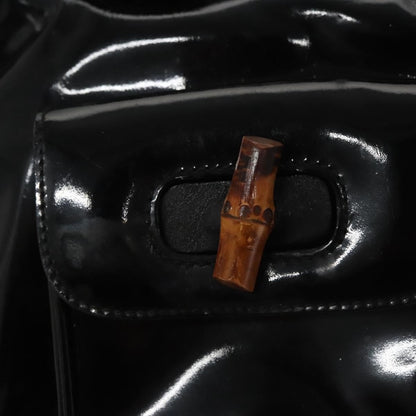 Gucci Vintage Bamboo Backpack Patent, Black, Patent Leather, Backpack