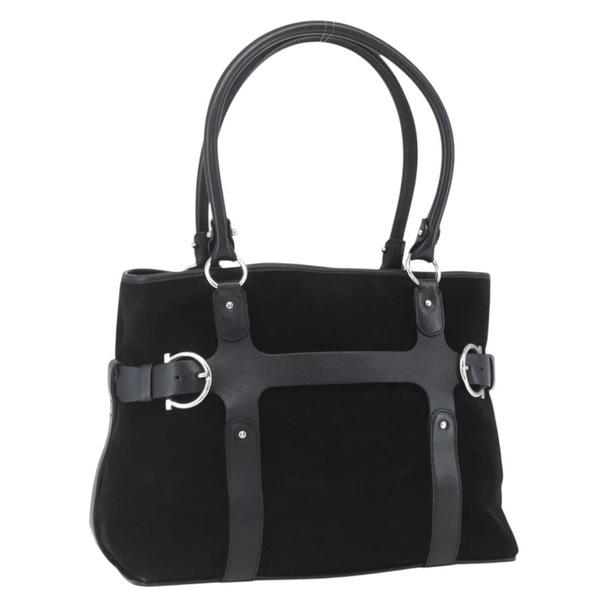 Salvatore Ferragamo Gancini handbag Suede, BLACK, SUEDE, Handbag