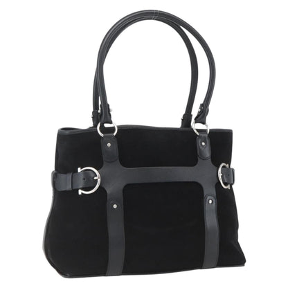 Salvatore Ferragamo Gancini handbag Suede, BLACK, SUEDE, Handbag