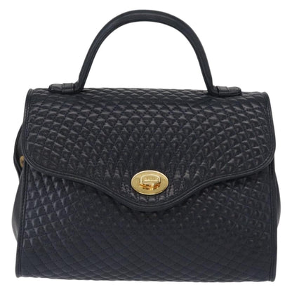 Bally Vintage Handbag Quilted Leather, NAVY, LEATHER, Handbag