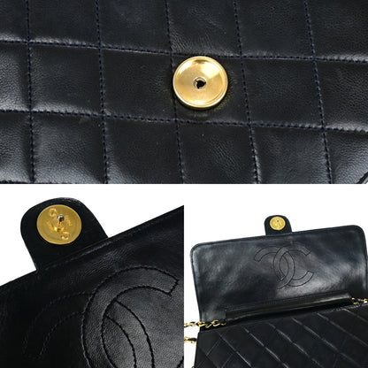 Chanel Vintage Chain Flap Bag Quilted Leather, NAVY, LEATHER, Shoulder bag