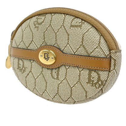 Christian Dior Honeycomb Zip Coin Purse Canvas and Leather, Beige, Canvas, Wallet