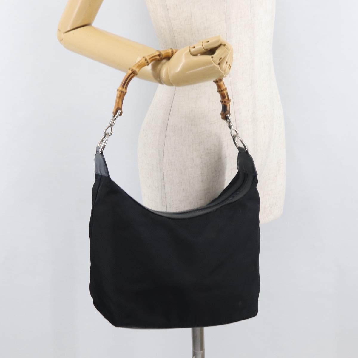 Gucci Vintage Bamboo Hobo Nylon, Navy, Nylon, Shoulder Bag