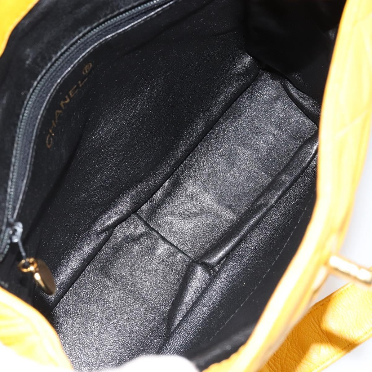 Chanel Vintage CC Fold Over Shoulder Bag Quilted Lambskin, YELLOW, LEATHER, Shoulder bag