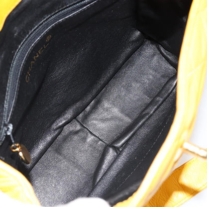 Chanel Vintage CC Fold Over Shoulder Bag Quilted Lambskin, YELLOW, LEATHER, Shoulder bag