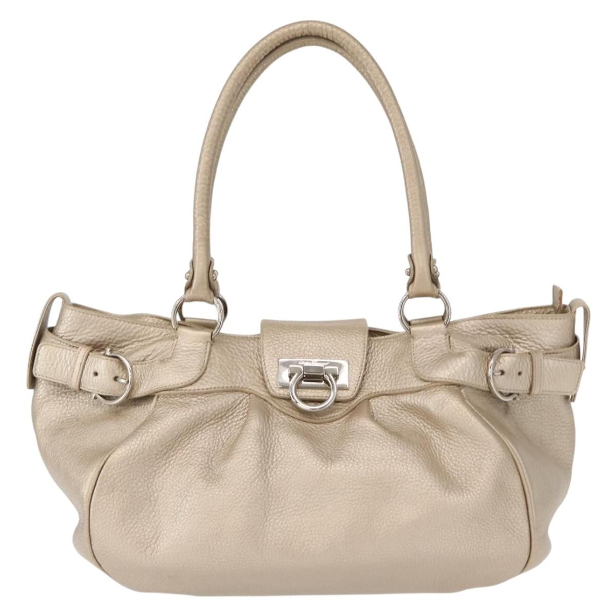 Salvatore Ferragamo Gancini handbag Leather, GOLD, LEATHER, Handbag