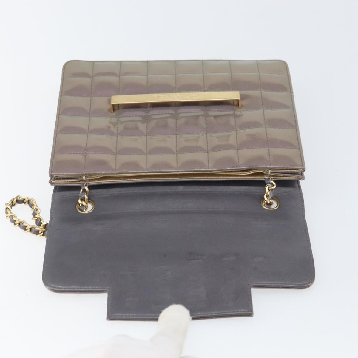 Chanel Chocolate Bar Chain Flap Bag Quilted Patent, PURPLE, PATENT_LEATHER, Handbag