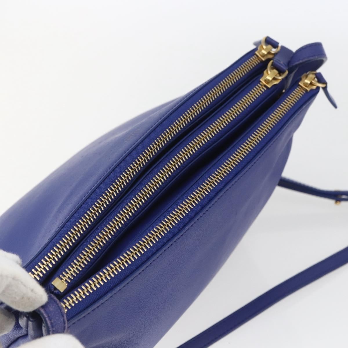 Celine Trio Crossbody Bag Leather, BLUE, LEATHER, Shoulder bag