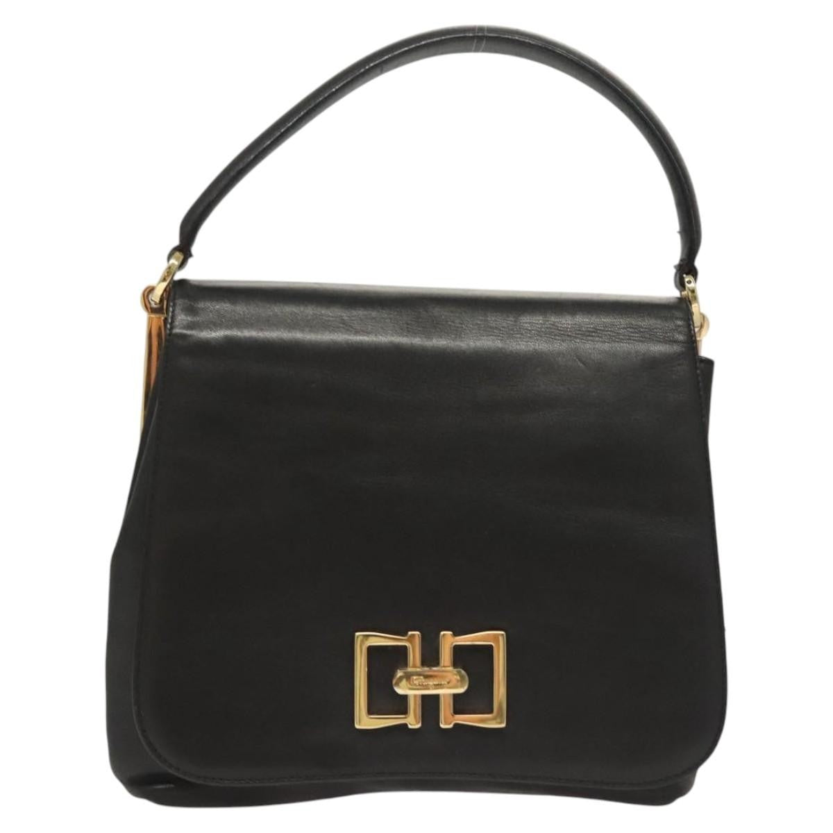 Salvatore Ferragamo Flap Handbag Leather, BLACK, LEATHER, Handbag