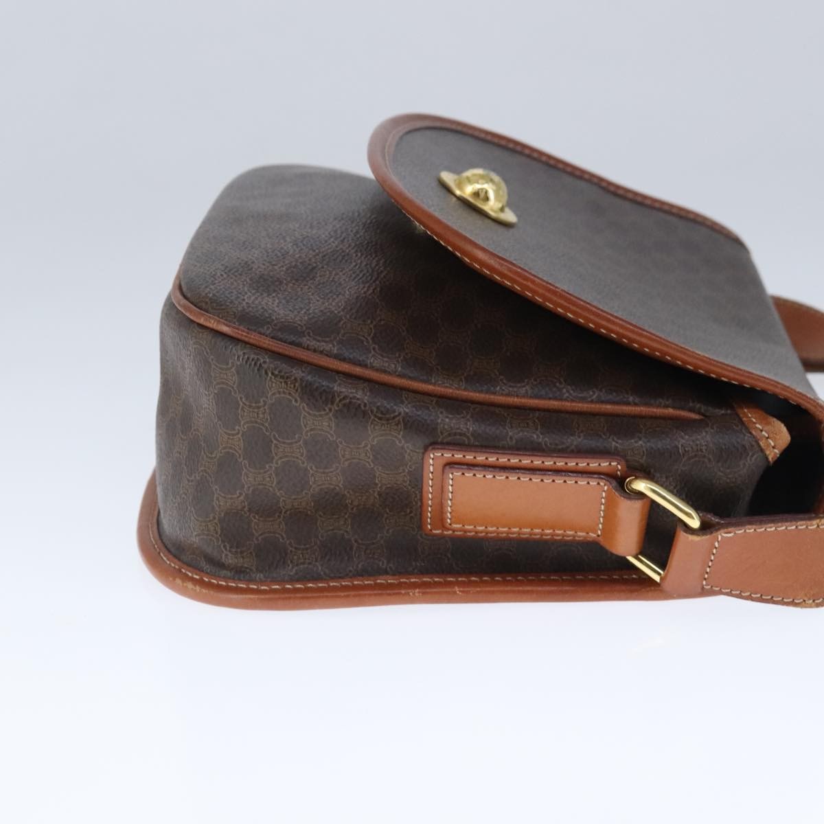 Celine Vintage Macadam Shoulder Bag Canvas and Leather, Brown, Canvas, Shoulder Bag