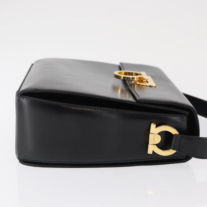 Salvatore Ferragamo Gancini Shoulder Bag Leather, BLACK, LEATHER, Shoulder bag