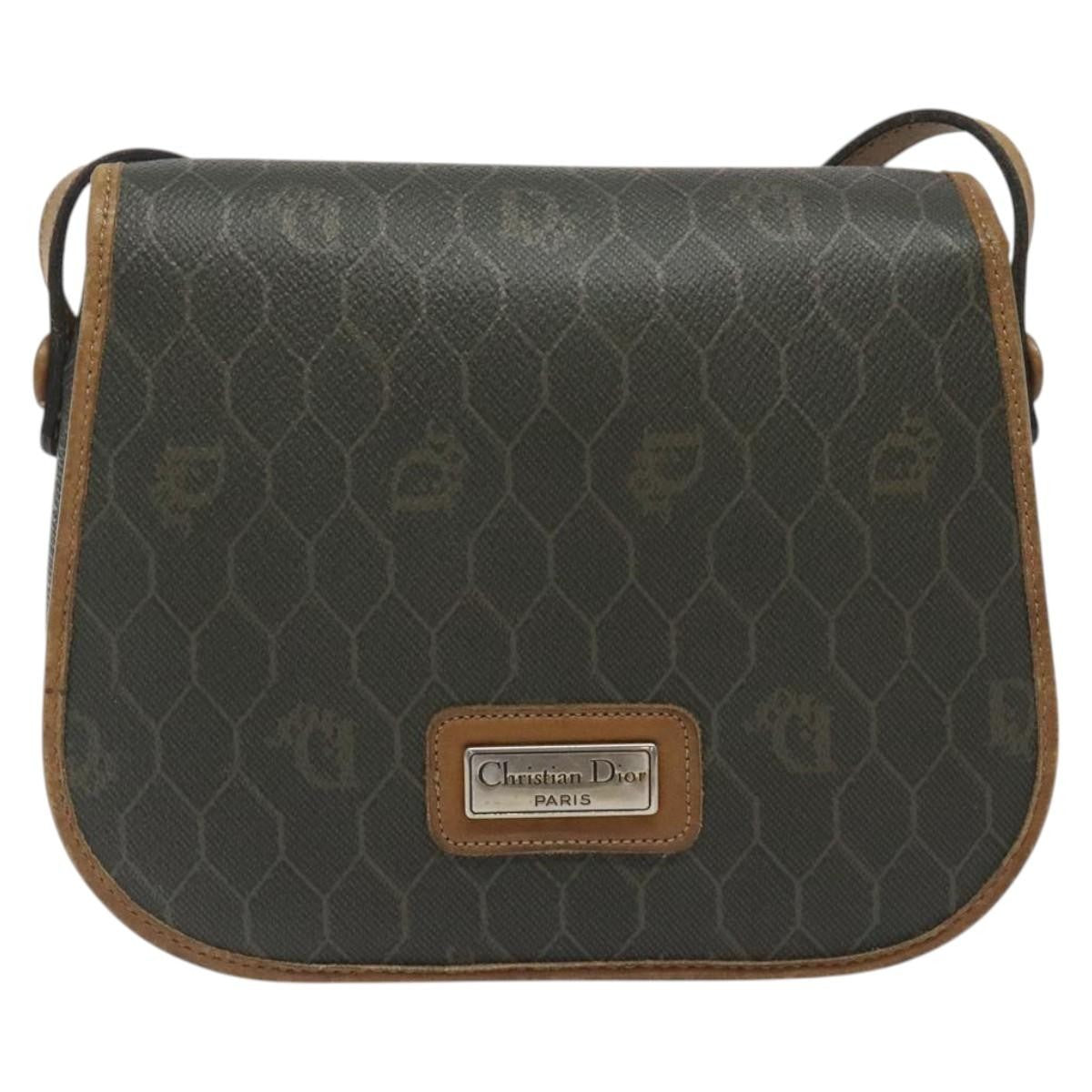 Christian Dior Vintage Honeycomb Flap Crossbody Bag Coated Canvas, BROWN, CANVAS, Crossbody bag