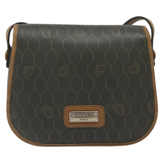 Christian Dior Vintage Honeycomb Flap Crossbody Bag Coated Canvas, BROWN, CANVAS, Crossbody bag