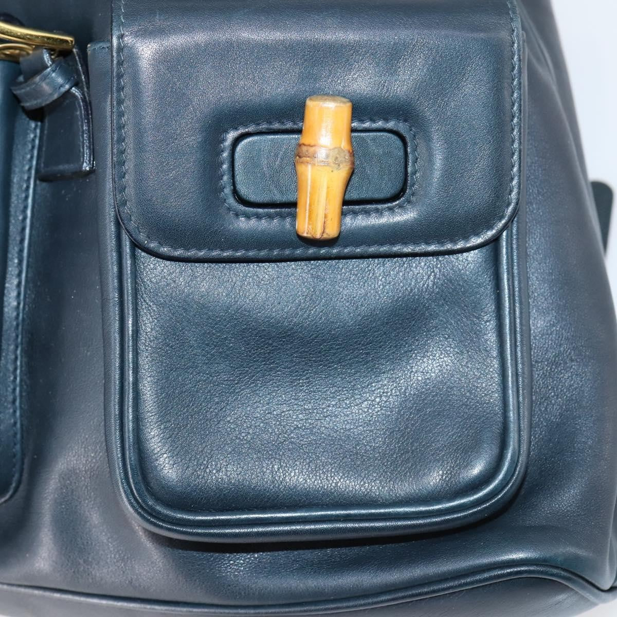 Gucci Vintage Bamboo Backpack Leather, NAVY, LEATHER, Backpack