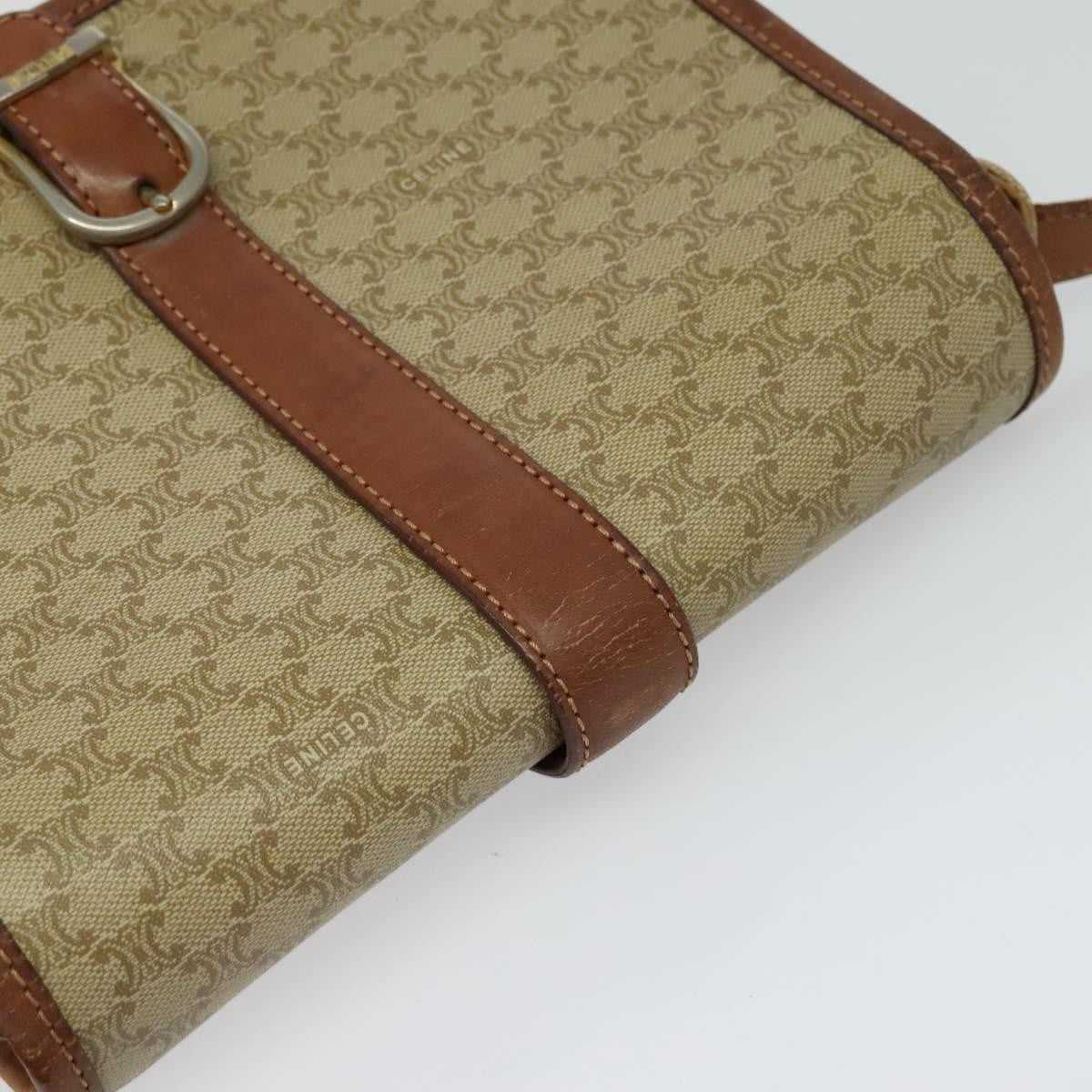 Celine Vintage Macadam Shoulder Bag Canvas and Leather, Beige, Canvas, Shoulder Bag