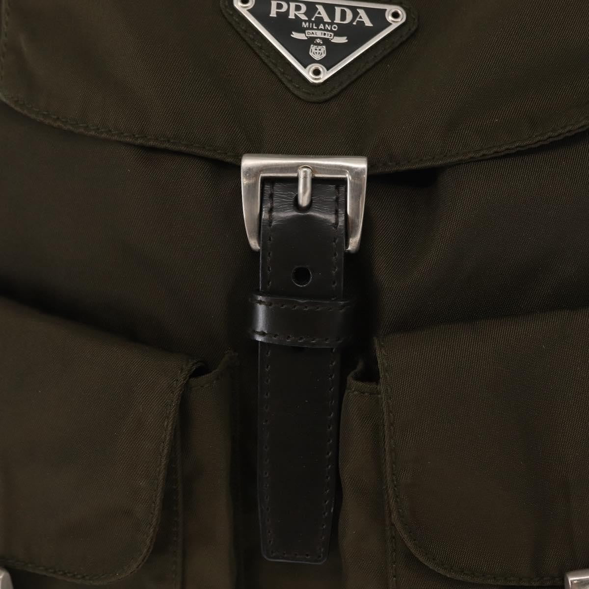 Prada Vela Double Front Pocket Backpack Tessuto with Saffiano Leather, KHAKI, NYLON, Backpack
