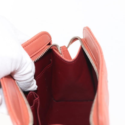 Chanel Classic Double Pocket Zip Pouch Quilted Lambskin, ORANGE, LEATHER, Clutche & pouche