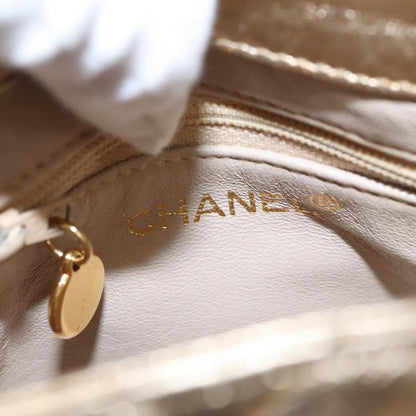 Chanel Vintage CC Fold Over Shoulder Bag Quilted Lambskin, GOLD, LEATHER, Shoulder bag