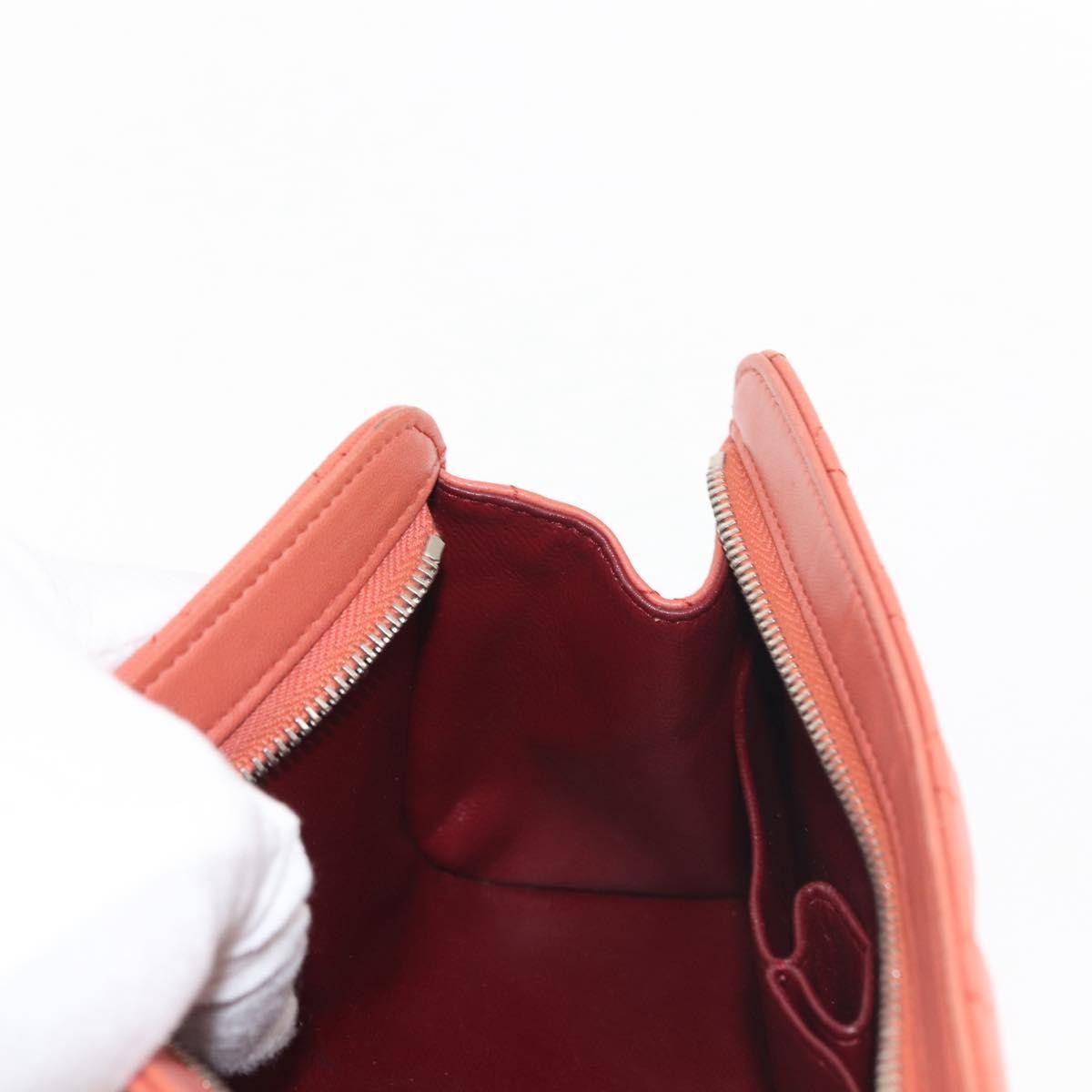 Chanel Classic Double Pocket Zip Pouch Quilted Lambskin, ORANGE, LEATHER, Clutche & pouche