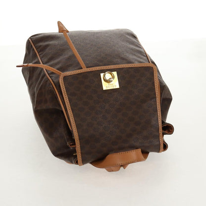 Celine Vintage Drawstring Flap Backpack Macadam Coated Canvas, BROWN, CANVAS, Backpack