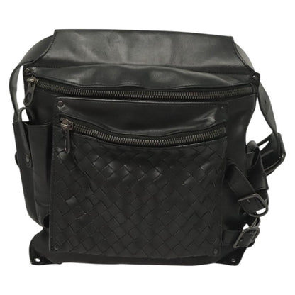 Bottega Veneta Utility Waist Bag Leather with Intrecciato, BLACK, LEATHER, Travel bag