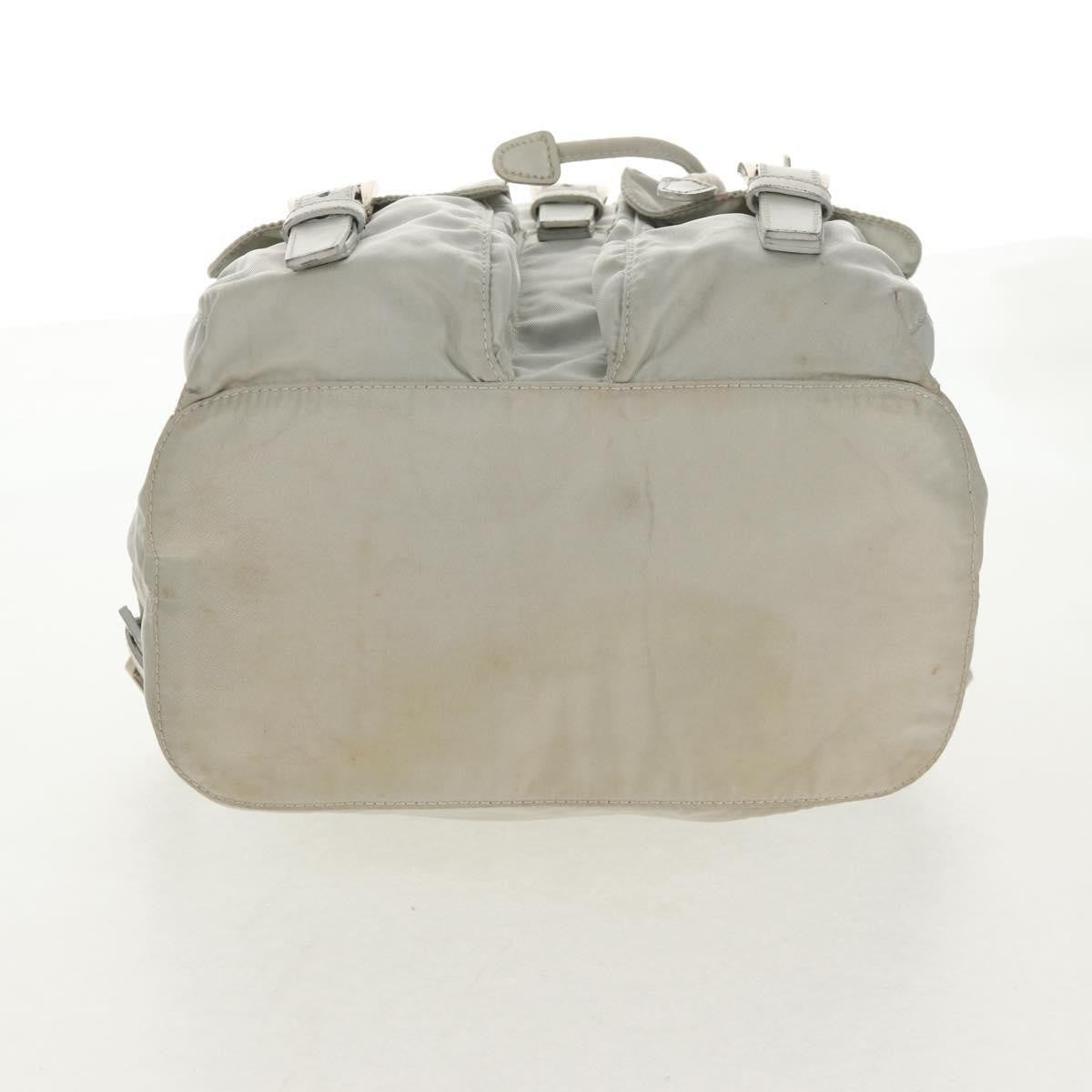 Prada Double Pocket Backpack Chain Shoulder Bag Re-Nylon, Gray, Nylon, Backpack