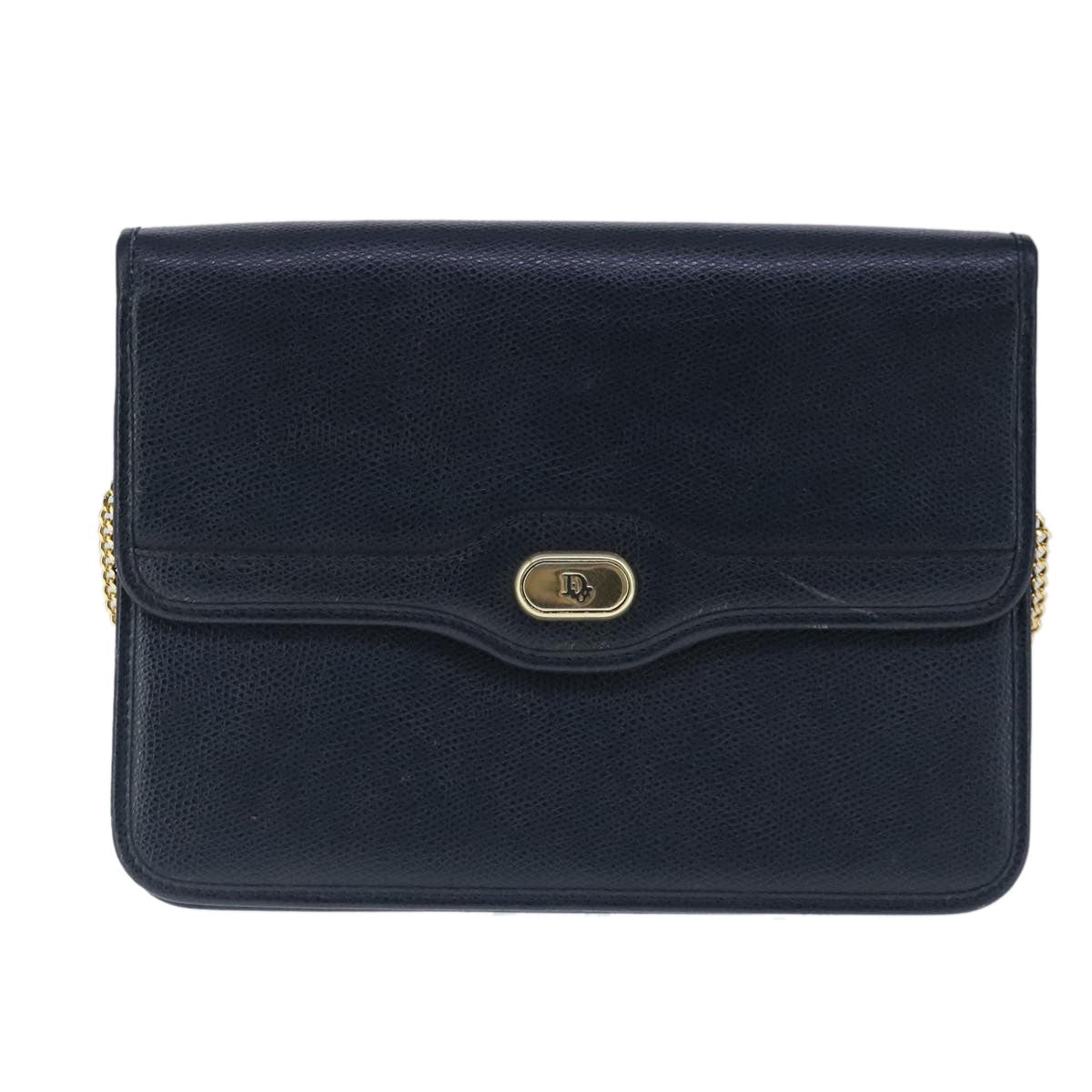Christian Dior Vintage CD Chain Flap Shoulder Bag Leather, NAVY, LEATHER, Shoulder bag