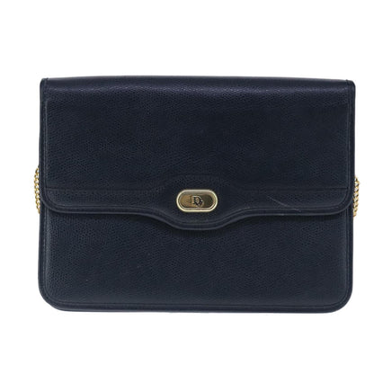 Christian Dior Vintage CD Chain Flap Shoulder Bag Leather, NAVY, LEATHER, Shoulder bag