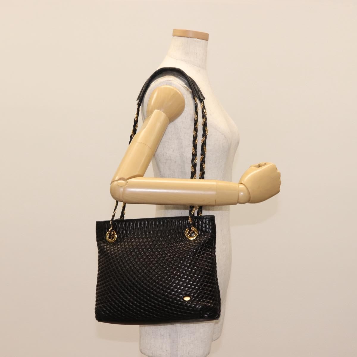 Bally Vintage Chain Shoulder Bag Quilted Leather, BLACK, LEATHER, Shoulder bag