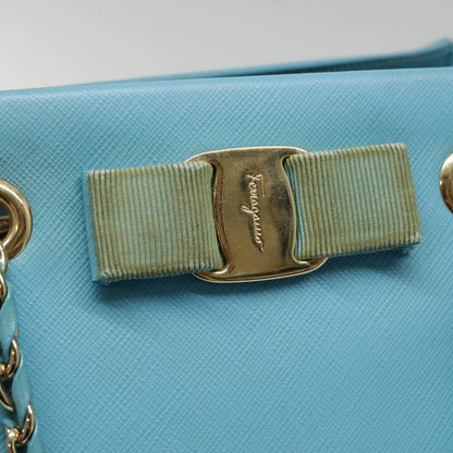 Salvatore Ferragamo Vara Bow Chain Tote Leather, BLUE, LEATHER, Tote bag