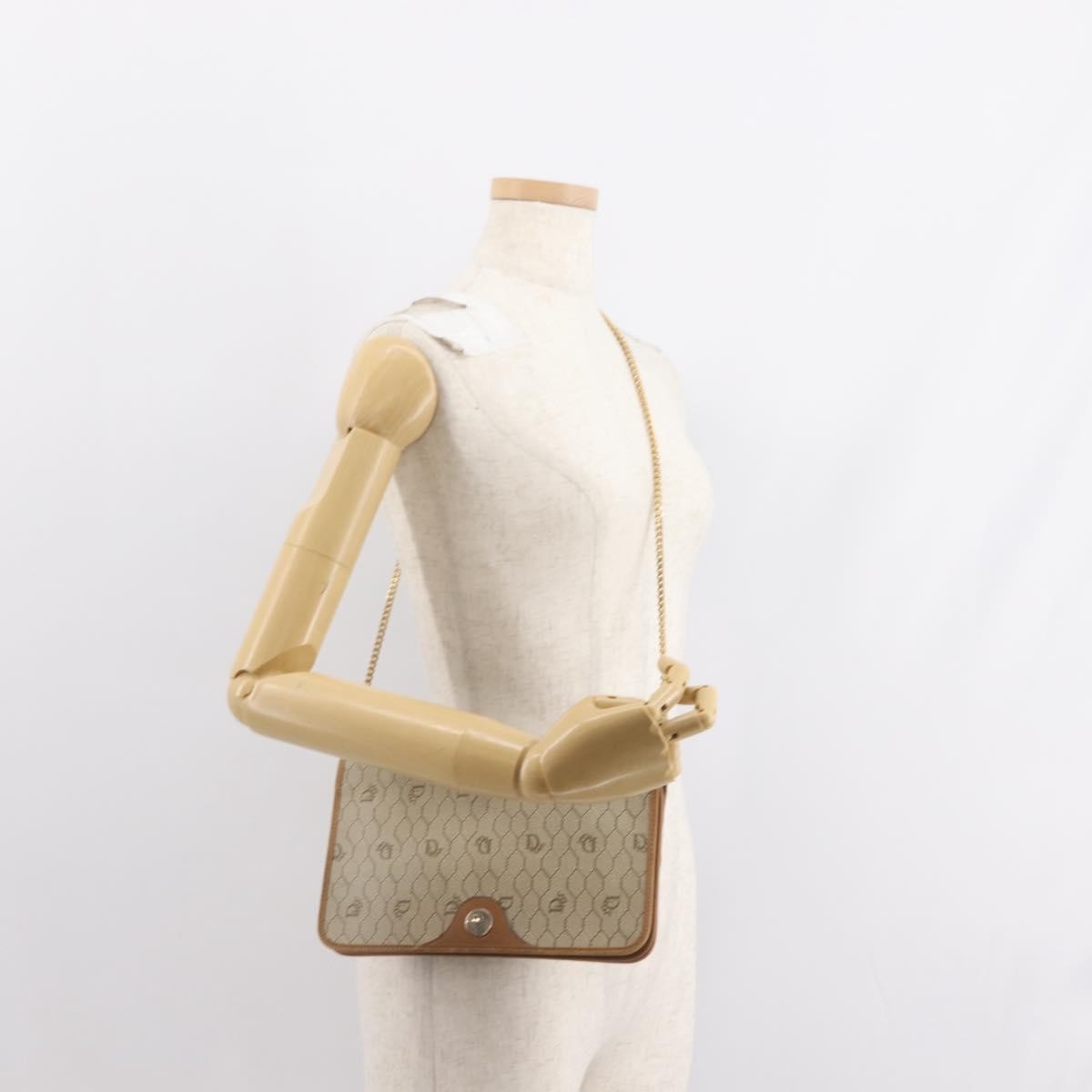 Christian Dior Vintage Honeycomb chain Canvas, BEIGE, CANVAS, Shoulder bag