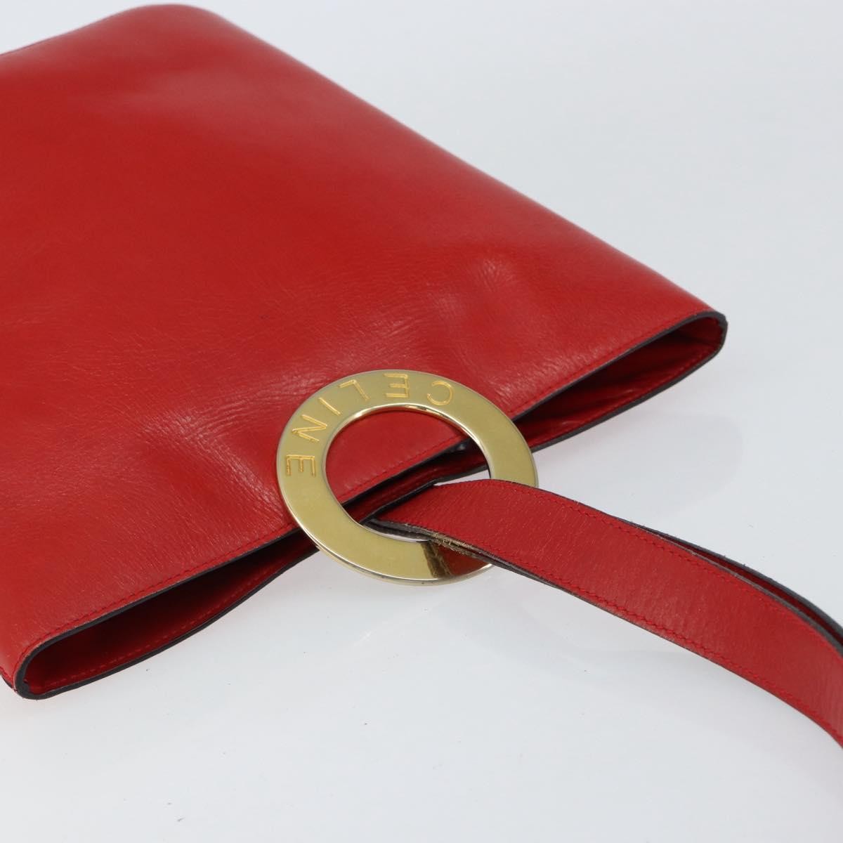 Celine Circle Logo Shoulder Bag Leather, RED, LEATHER, Shoulder bag