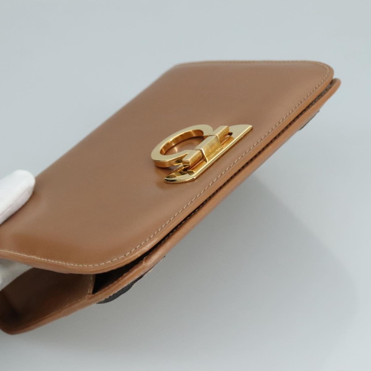 Salvatore Ferragamo Vintage Gancini Pochette Leather, BROWN, LEATHER, Clutche & pouche
