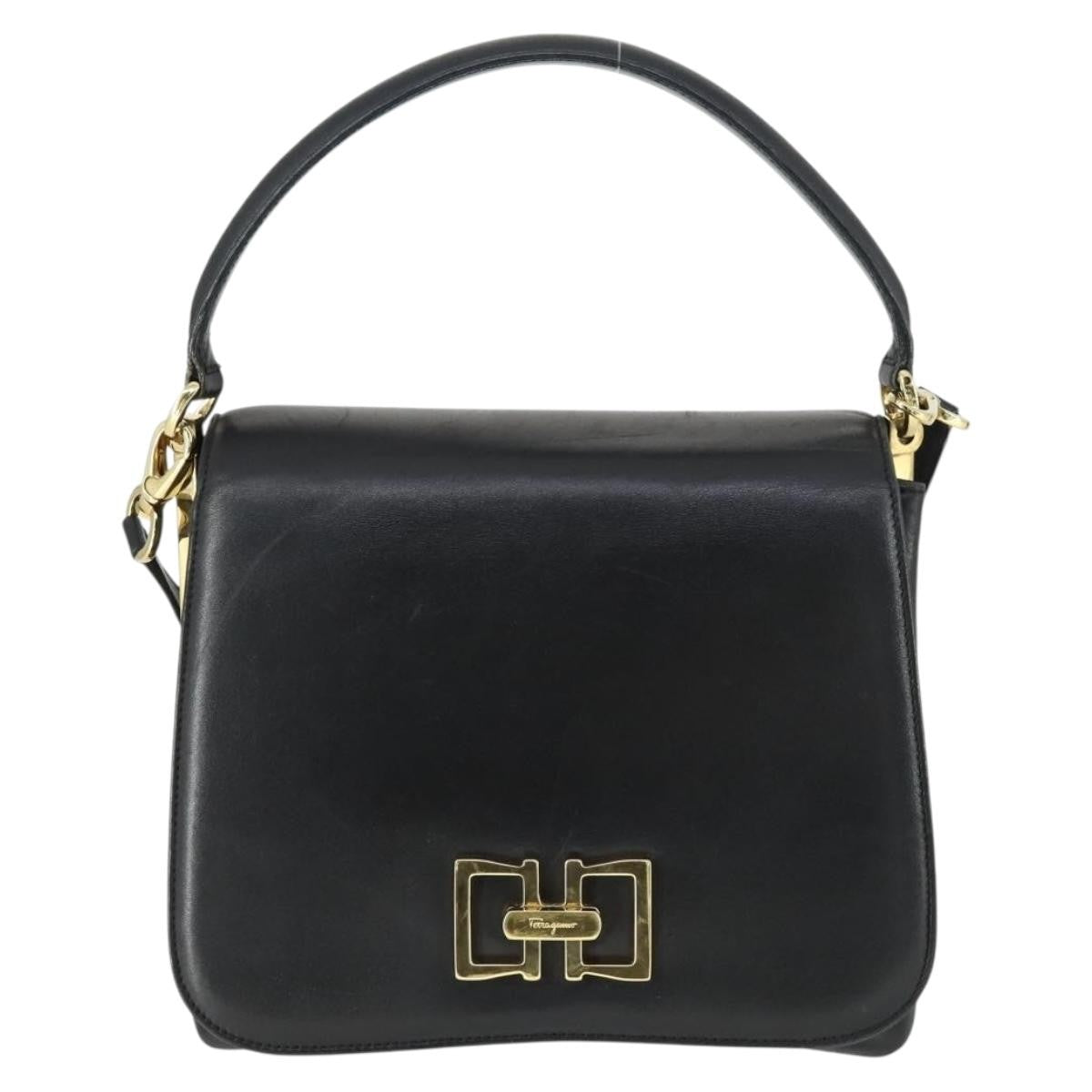 Salvatore Ferragamo Vintage Handbag Leather, BLACK, LEATHER, Handbag