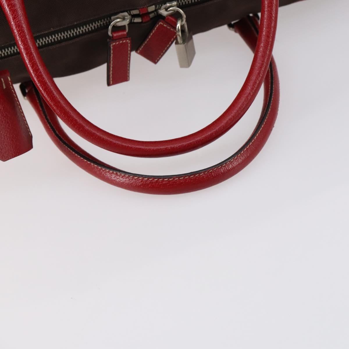 Prada Bowler Bag Canvas with Leather, BROWN, CANVAS, Travel bag