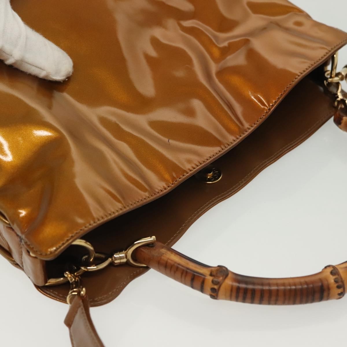 Gucci Vintage Bamboo Handle Bag Patent leather, GOLD, PATENT_LEATHER, Handbag
