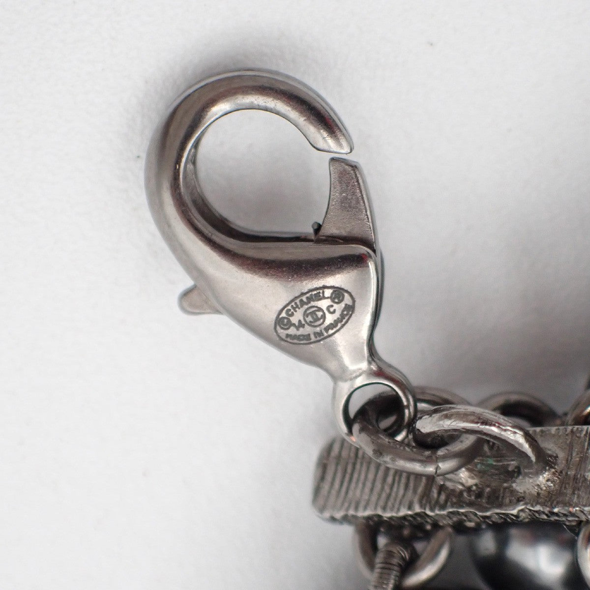 Chanel CC Charm Bracelet Faux Pearls and Metal, BLACK, SILVER_PLATED, Bracelet