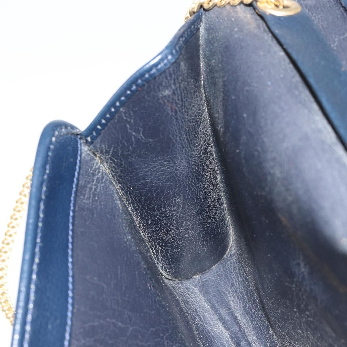 Christian Dior Vintage Chain Flap Shoulder Bag Leather, NAVY, LEATHER, Shoulder bag